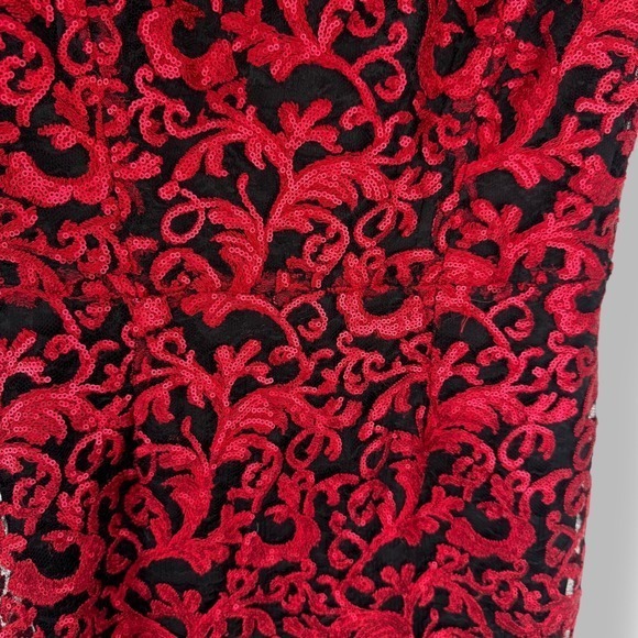Antonio Melani Red Mesh Lace Sequin Dress Womens Size 8 Glam Cocktail Party Vamp - Picture 10 of 15